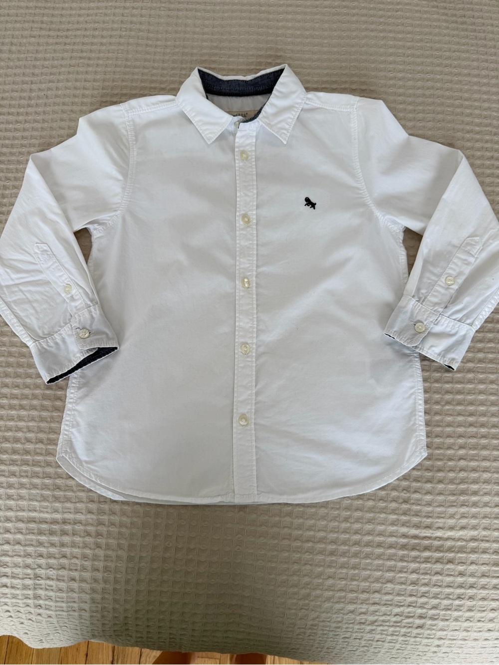 Boys White Button-Down Shirt with Embroidered Logo